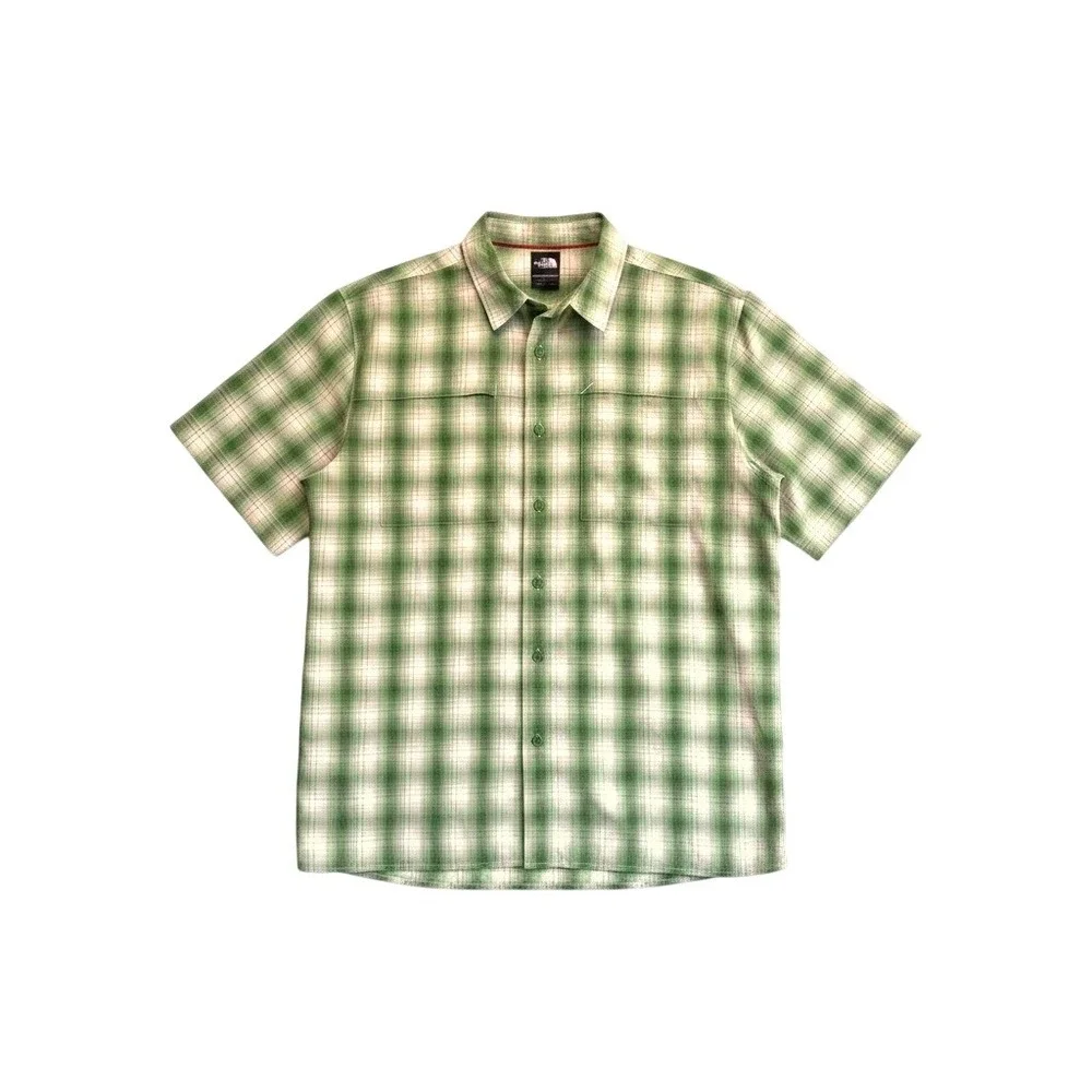 The North Face Mens XL Green Plaid Short Sleeve Button Up Hiking Shirt